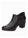Botín de cuero negro para mujer, estilo casual, con cierre lateral y relieve reptil en costado, ideal para un look urbano.