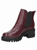Botín chelsea burdeo de mujer con taco bloque de 5 cm y punta redonda.