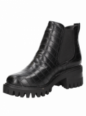 Botín Chelsea negro de mujer con taco bloque de 5 cm y punta redonda, diseño moderno y fresco.