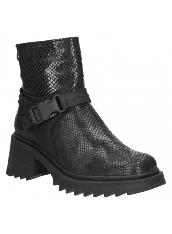 Botín burdeo de cuero para mujer con taco bloque de 7 cm, ideal para un estilo informal y atrevido.